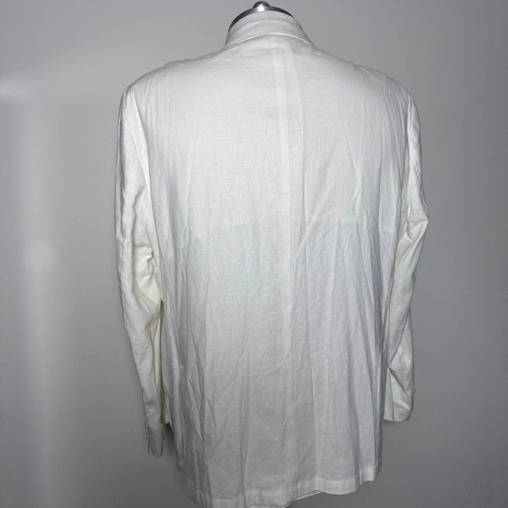 Alan Flusser Sport Coat Mens XXL‎ White Solid Linen Blend 2-Button Blazer ALEX1